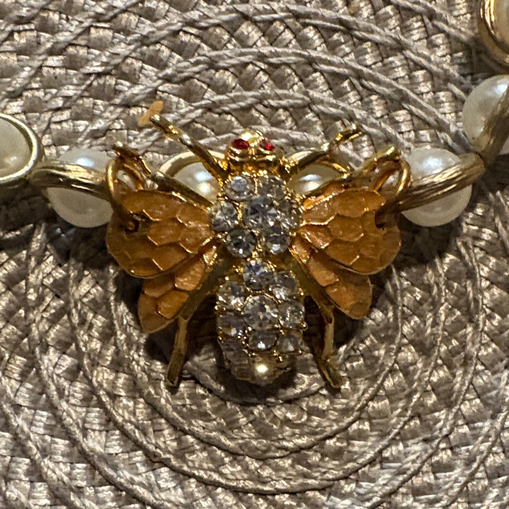 Bosom Buddy by Lisi Lerch Bee Rhinestone and Pearl Necklace